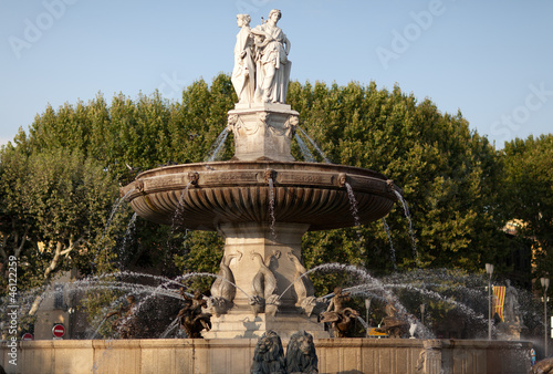 fountain at La Rotonde at sunset, Aix-en-Provence, Provence, Fra
