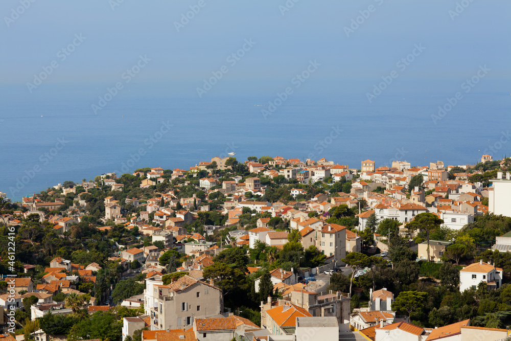 Cityscape View of Marseille on the background of the sea. France