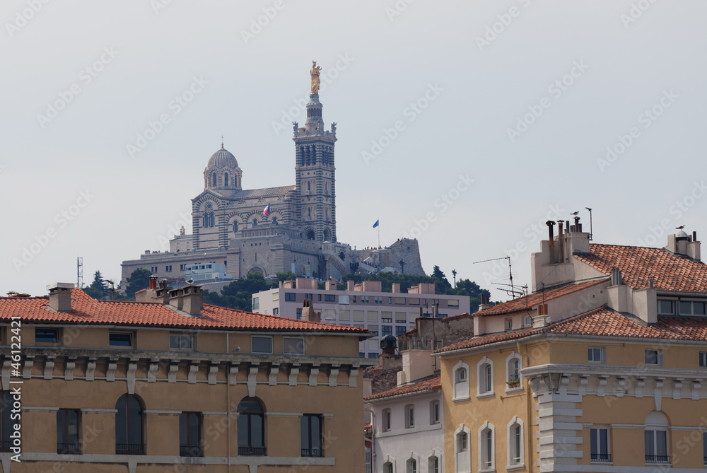 View of Marseille and basilica Notre-Dame de la Garde. France.
