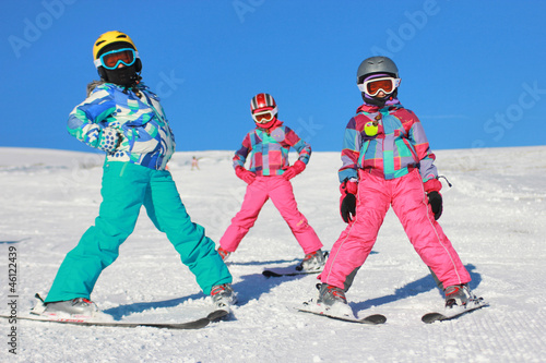Children on the ski on the mountain