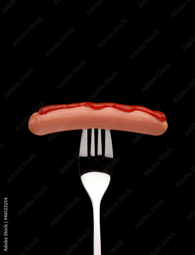 frankfurter sausage on fork frankfurter sausage on fork