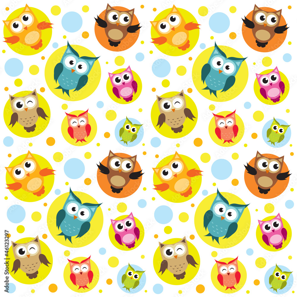Naklejka premium Seamless pattern with colorful owls