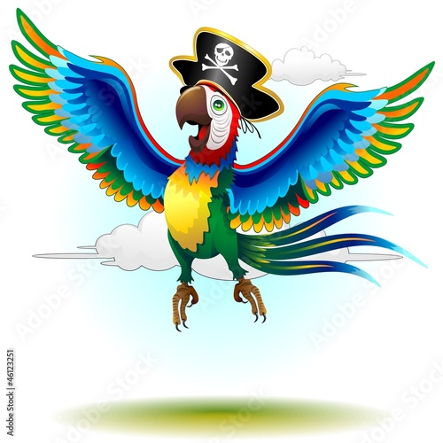 Happy Jumping Pirate Macaw Cartoon-Pappagallo Pirata-Vector