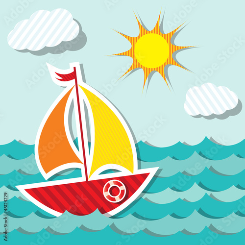 Vector sailing boat sticker