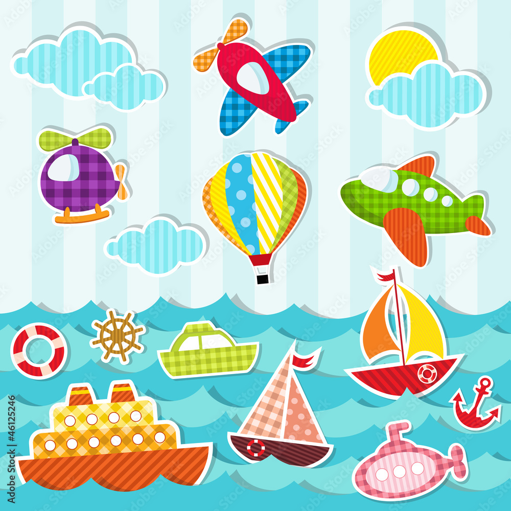 set of sea and air transport set of sea and air transport