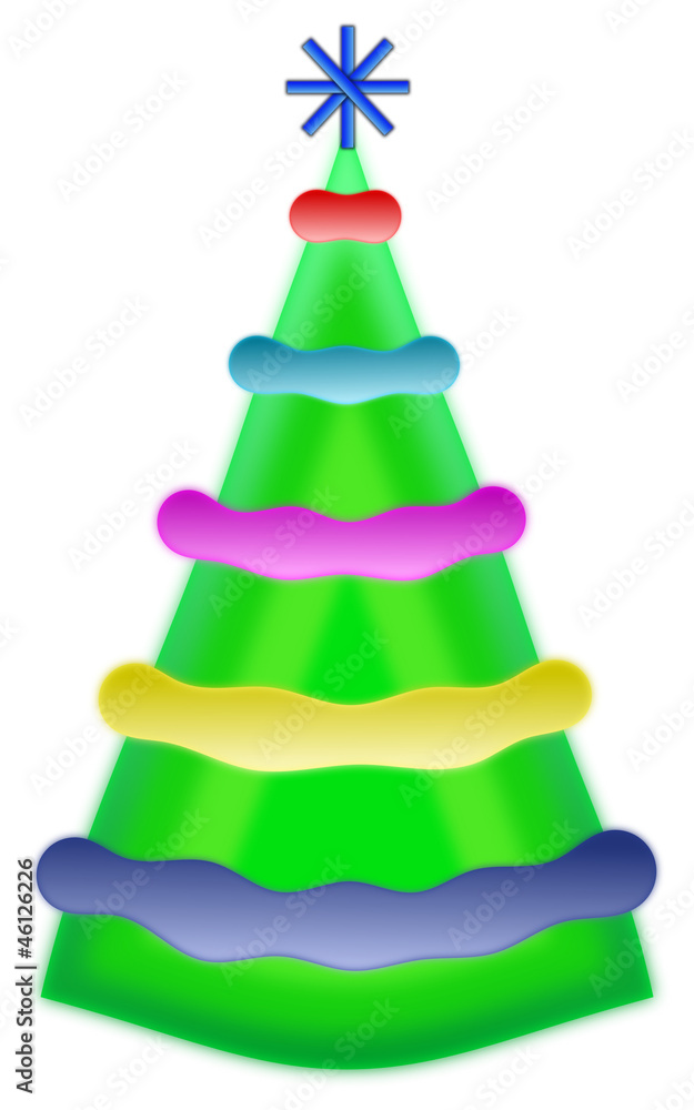 christmas tree with five color elements and blue star christmas tree with five color elements and blue star