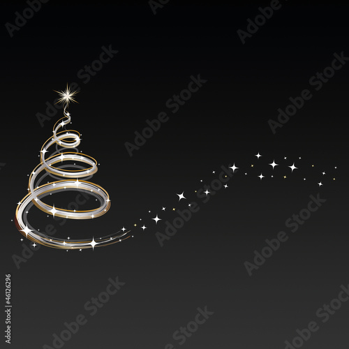 Weihnachten - Hintergrund - Baum - Sterne - Schwarz/Gold/Silber