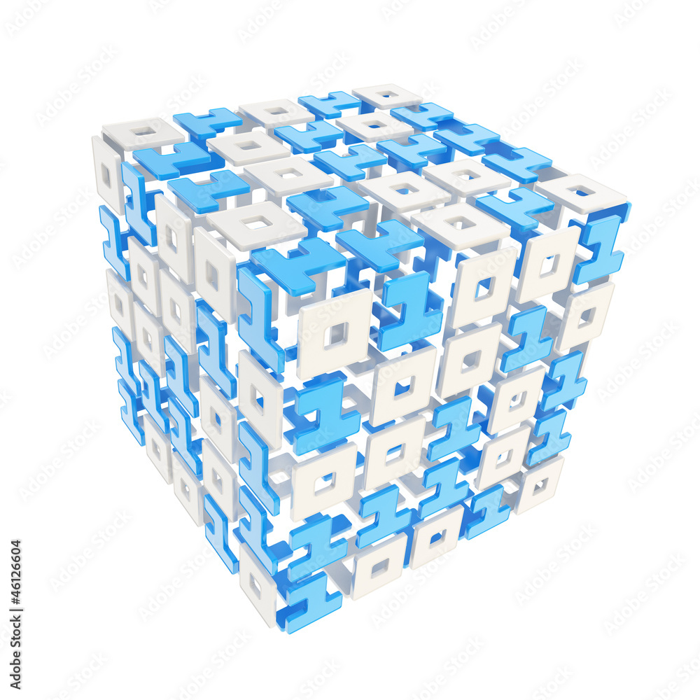 Fototapeta premium Dimensional cube made of ones and zeros isolated on white