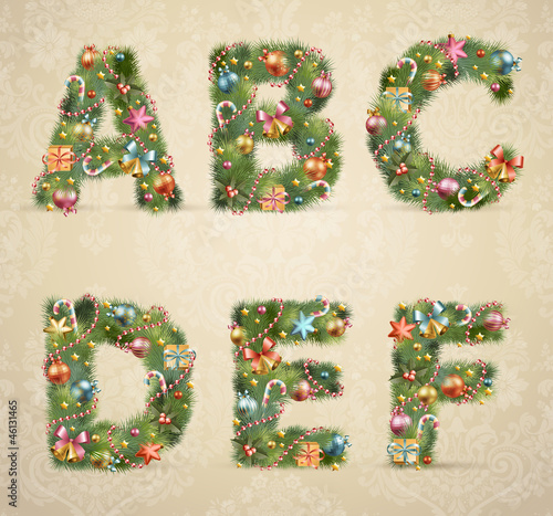 Christmas tree font with baubles