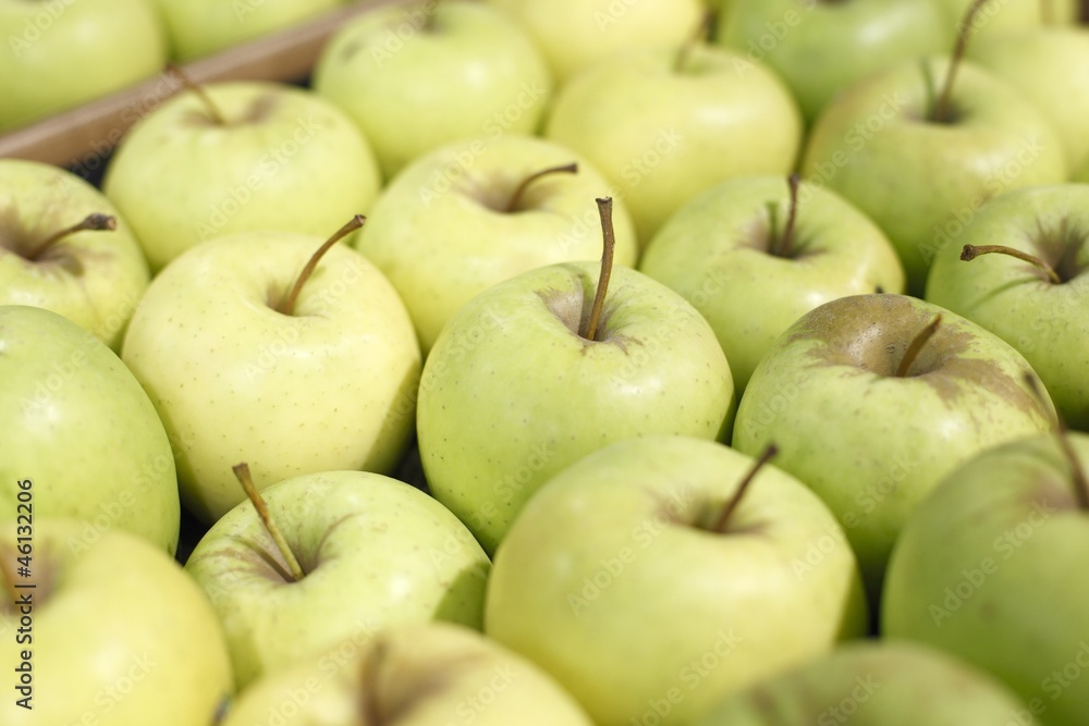 Appetizing green apples in supermarket Appetizing green apples in supermarket