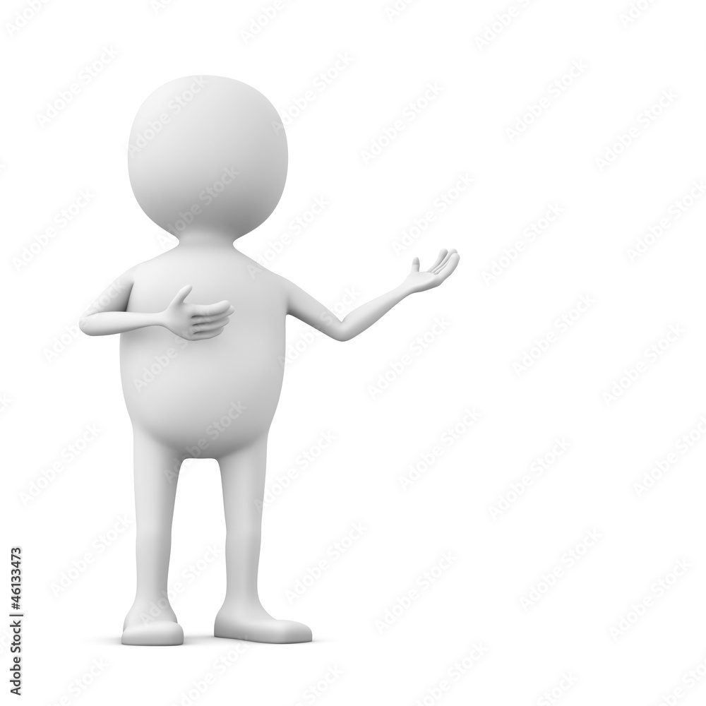 Abstract 3D white man showing something Abstract 3D white man showing something