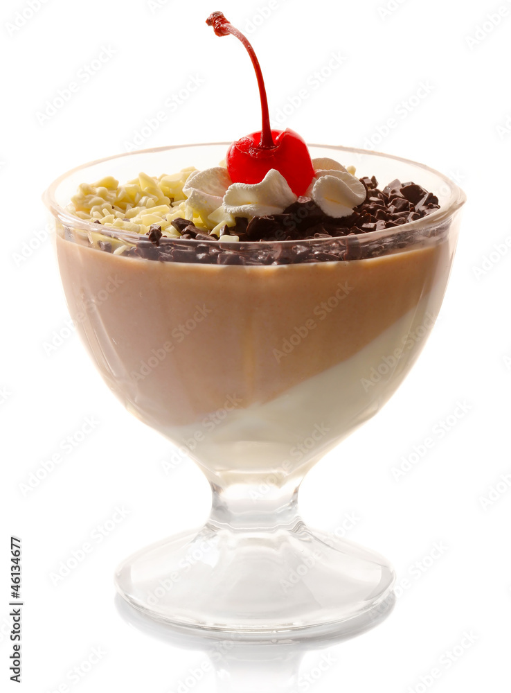 Fresh cacao jelly with cherry isolated on white Fresh cacao jelly with cherry isolated on white