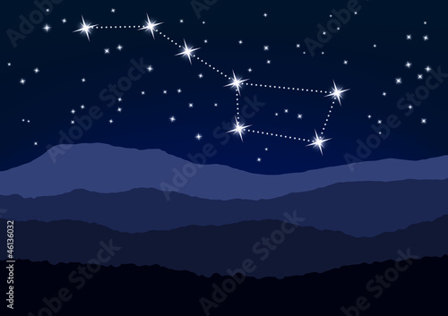 Night sky, Big Dipper above mountains, vector