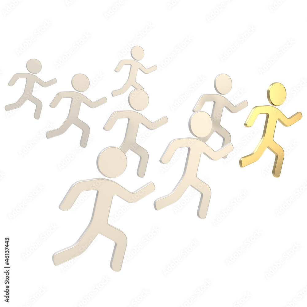 Group of symbolic human figures running for the leader Group of symbolic human figures running for the leader