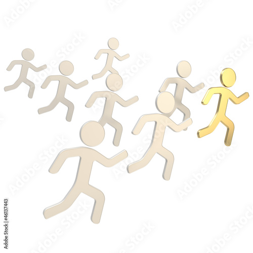 Group of symbolic human figures running for the leader