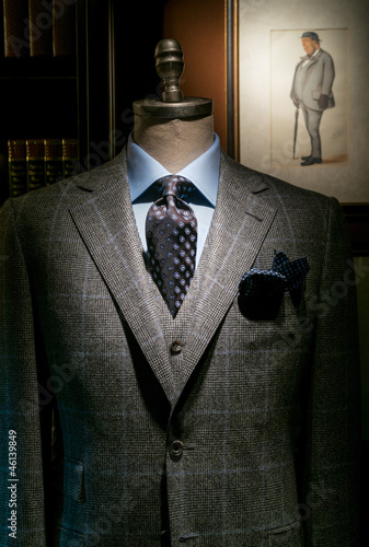 Checkered Jacket & West with Blue Shirt and Tie (Vertical)