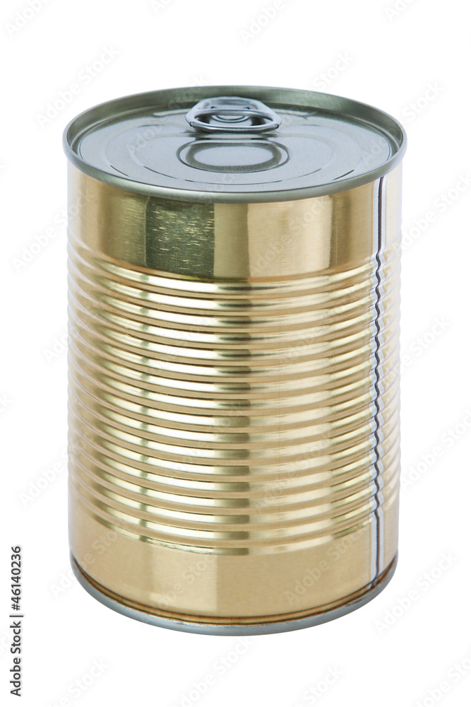 Yellow aluminum tin can on a white background. Yellow aluminum tin can on a white background.