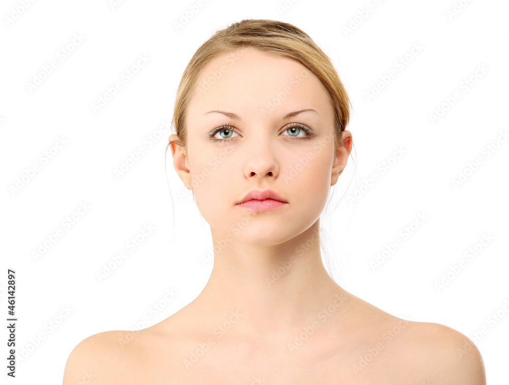 A beautiful face of a woman looking upwards A beautiful face of a woman looking upwards