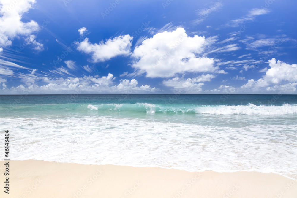 The island of dreams. White coral sand and azure indian ocean.