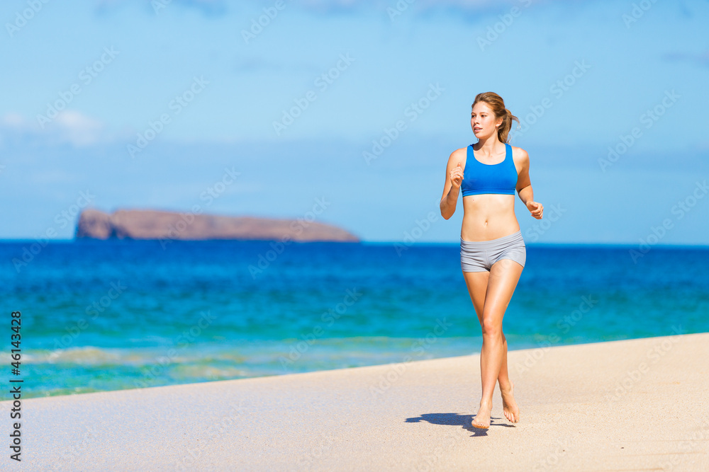 Beautiful Athletic Woman Running on the Beach Beautiful Athletic Woman Running on the Beach