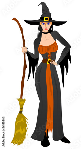 Witch with broom in Halloween