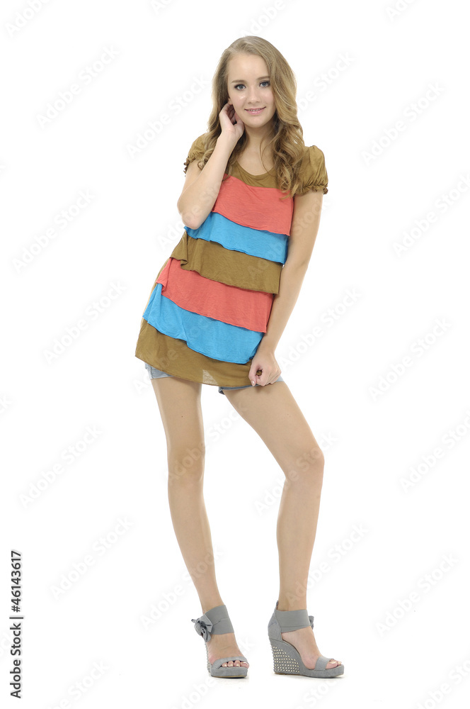 fashionable teenage woman wearing colorful clothing fashionable teenage woman wearing colorful clothing