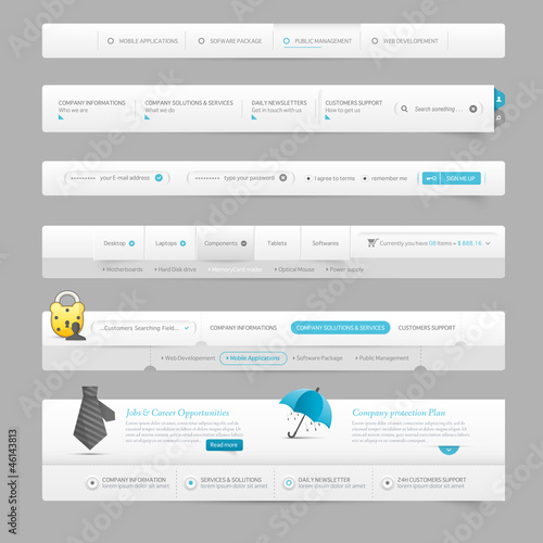 web design template navigation elements with icons