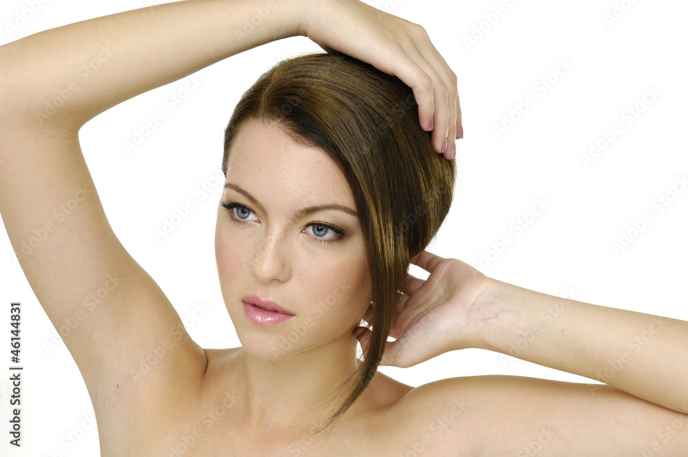 beauty close-up woman face over white background beauty close-up woman face over white background