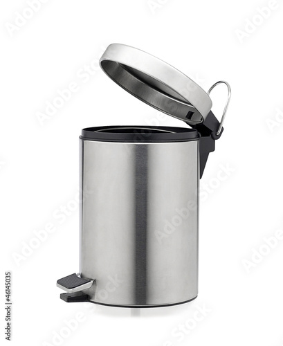 Aluminum chrome trash can isolated on white