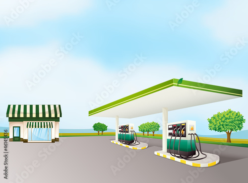 a house and a gas station