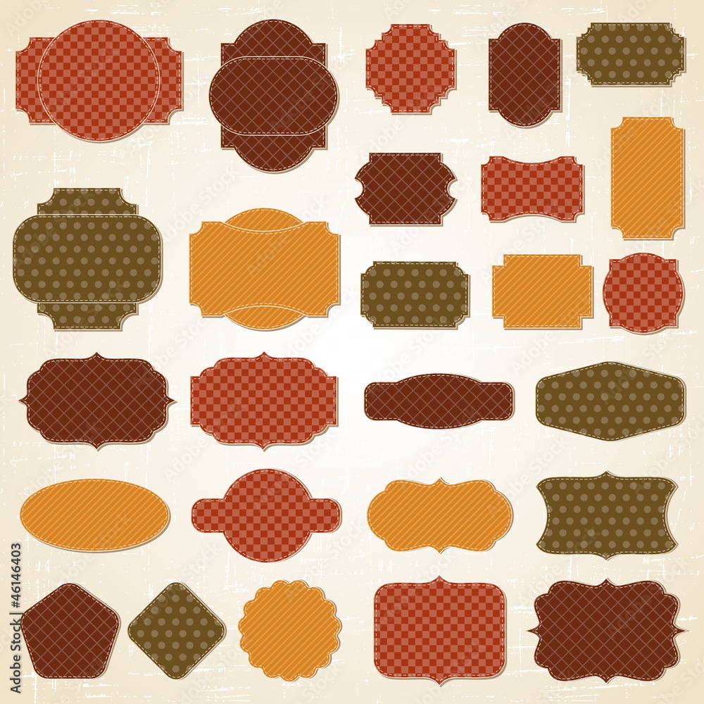 Textured labels and stickers set in retro style. Textured labels and stickers set in retro style.