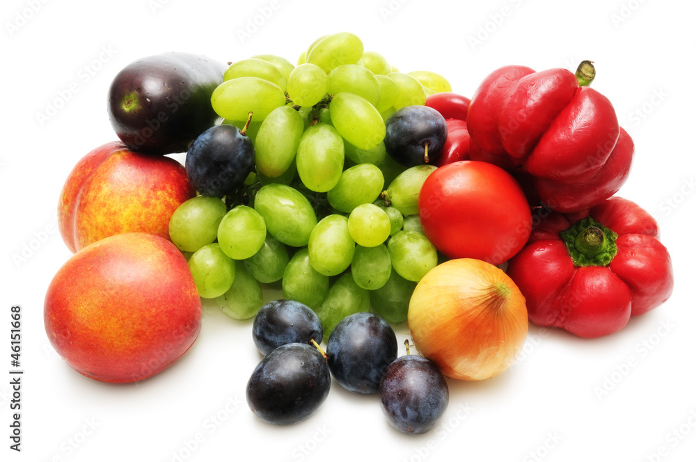 collection fruits and vegetables isolated on white background