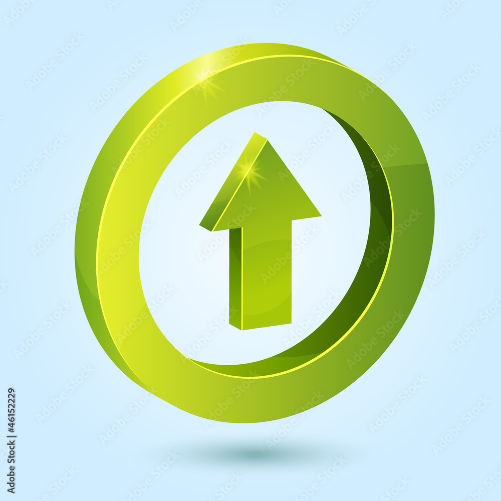 Green up arrow symbol isolated on blue background Green up arrow symbol isolated on blue background