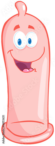 Happy Pink Condom Cartoon Mascot Character