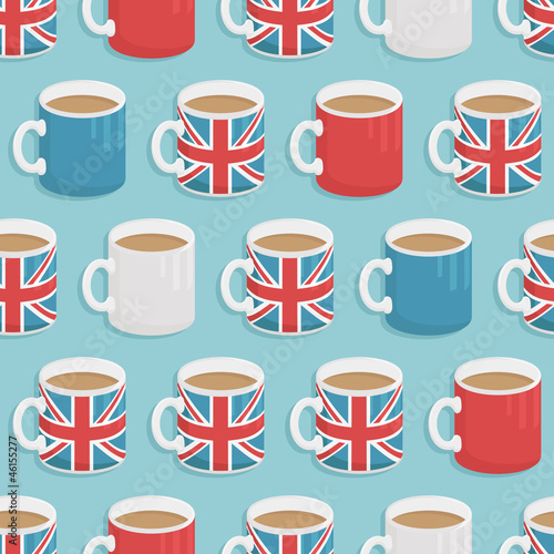 uk union jack flag mug seamless pattern vector british tea clipart tile on blue background wallpaper