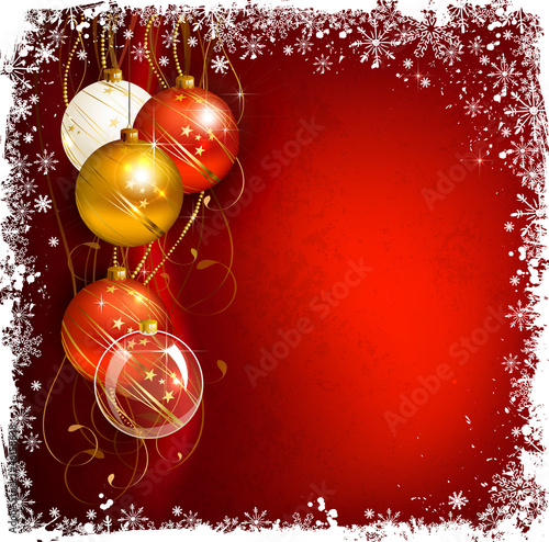 red Christmas background with evening balls