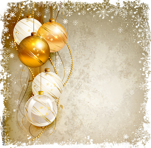 elegant Christmas background with gold and white evening baubles