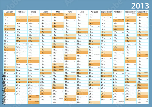 Jahreskalender 2013 mit Feiertagen und Werbefläche