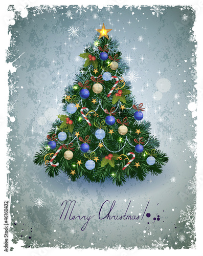 vintage greeting-card with Christmas fir-tree