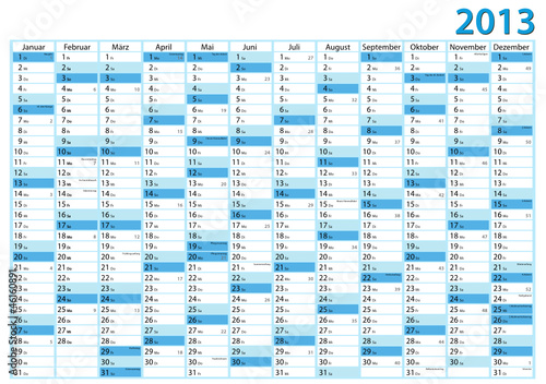 Kalender 2013 incl großer Werbefläche, Feiertage