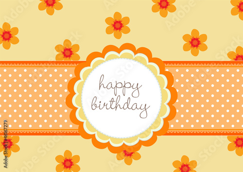 Birthday card with flowers and ribbon with dots