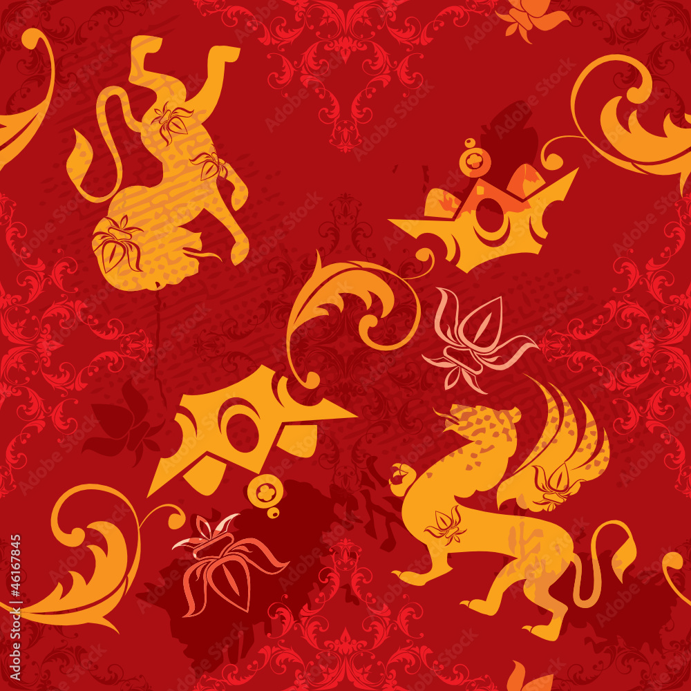 Obraz premium Seamless pattern with vintage heraldic elements