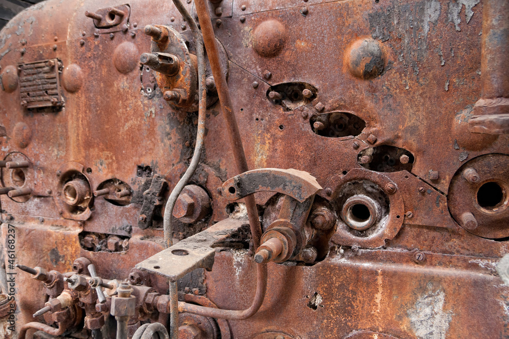 Old rusty steam locomotive boiler