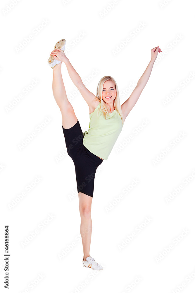 girl doing her exercise vertical split girl doing her exercise vertical split