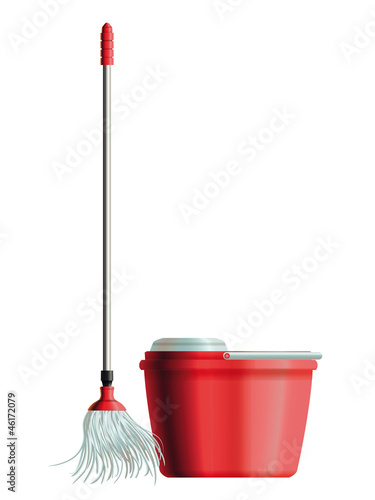 Set of mop and bucket for house cleaning. Eps10