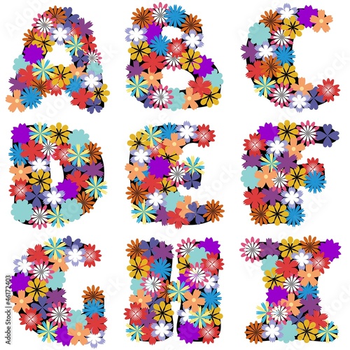 alphabet with flowers on white background part 1