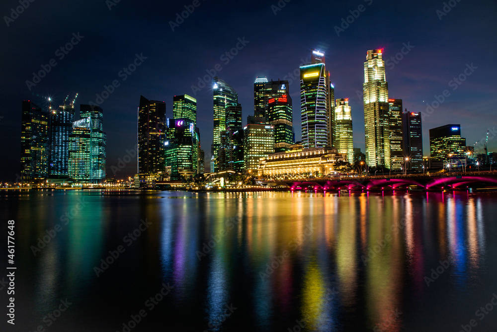Fototapeta premium Night Panorama of Marina Bay Singapore