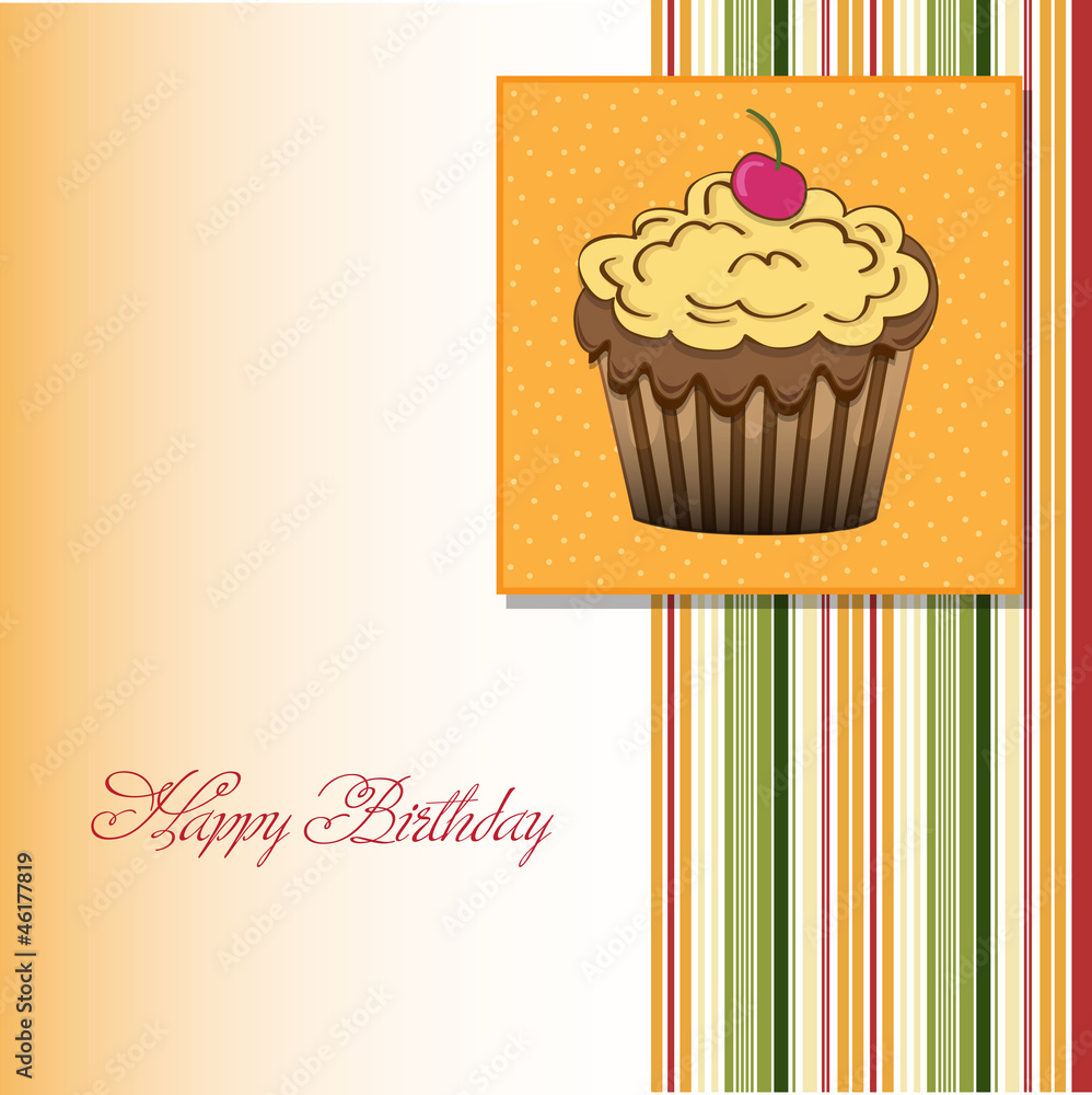 cute happy birthday card with cupcake vector illustration cute happy birthday card with cupcake vector illustration