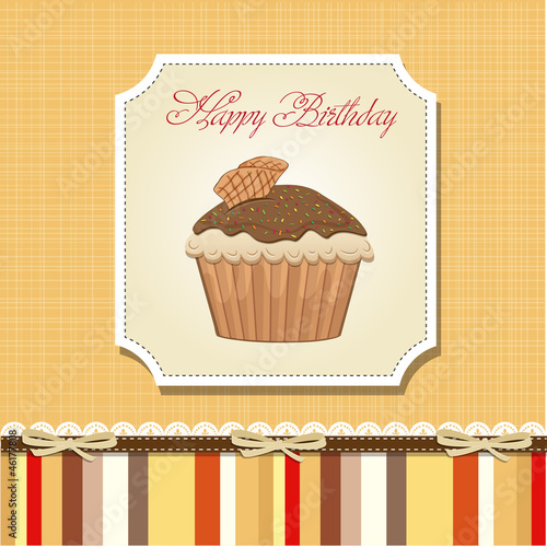 cute happy birthday card with cupcake  vector illustration