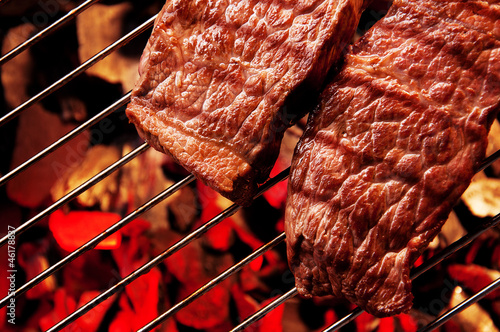 Steak meat on Barbecue grid
